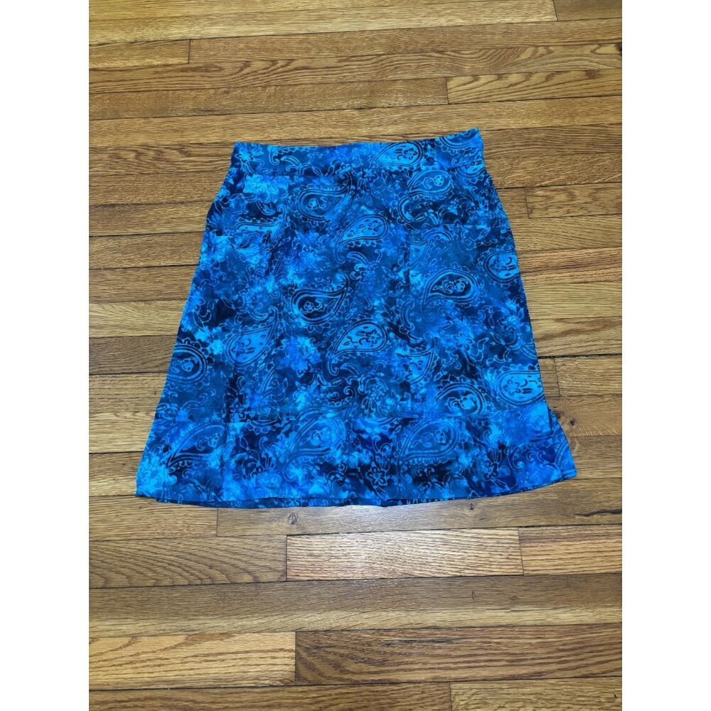 Go Fish Clothing Womens Skirt Sz XL Blue Paisley Elastic Waist Pull On Pockets